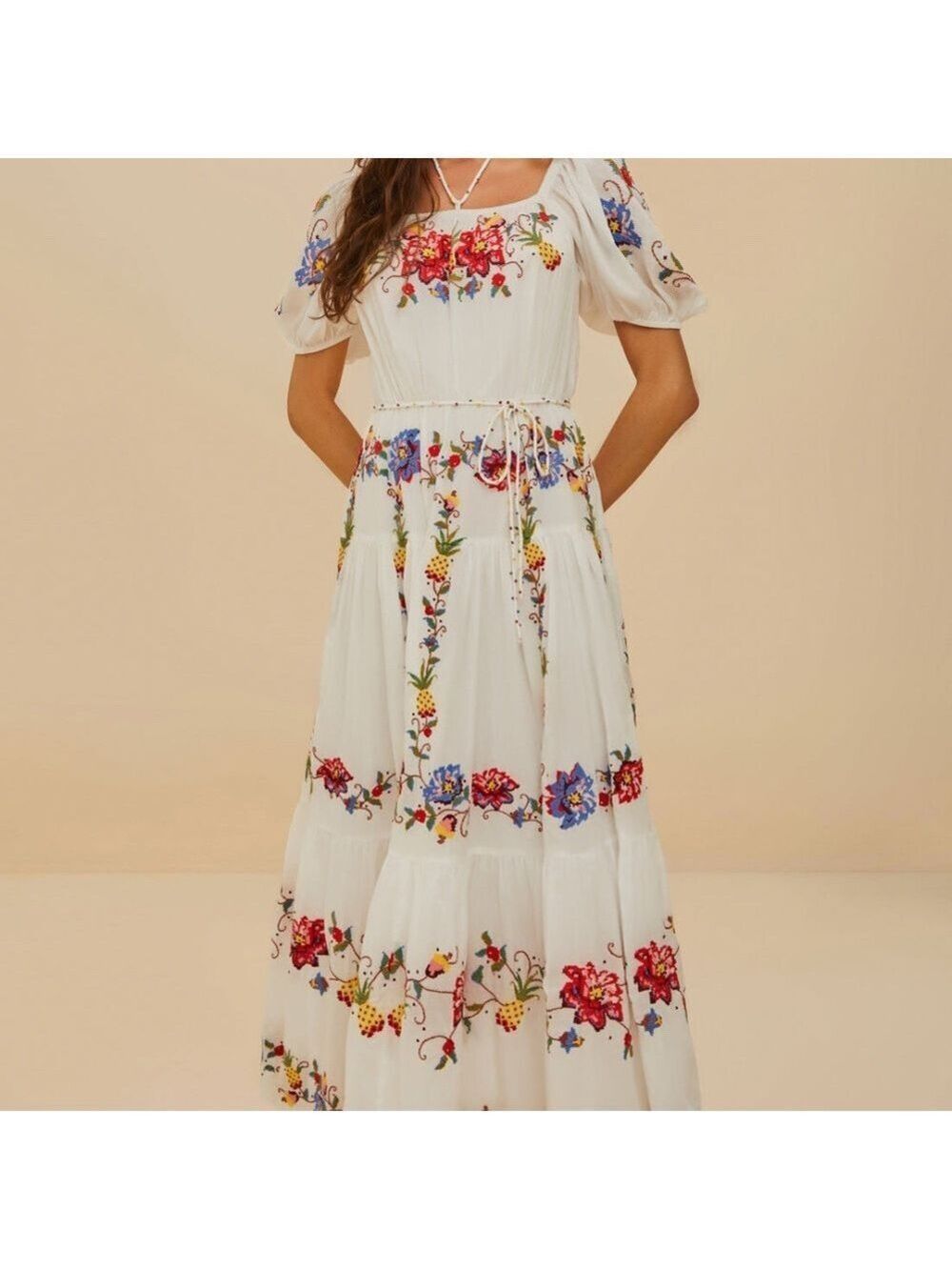 Farm Rio Off-White Tropicalista Embroidered Maxi Dress - Picture 7 of 9